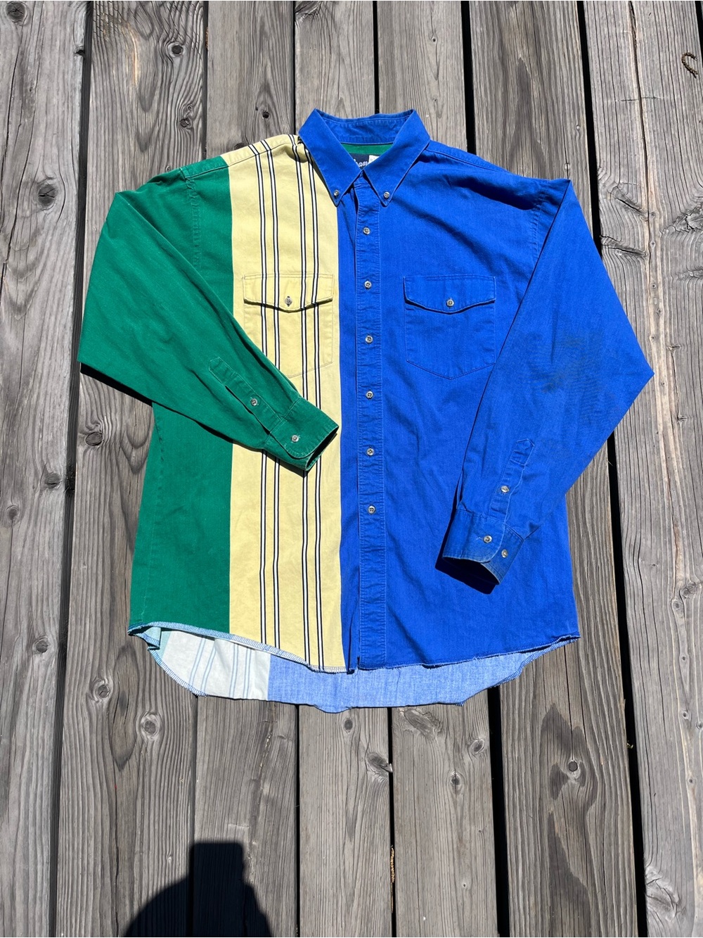 Vintage Wrangler Split Panel Colorblock Button Up Shirt XL Rare 90s